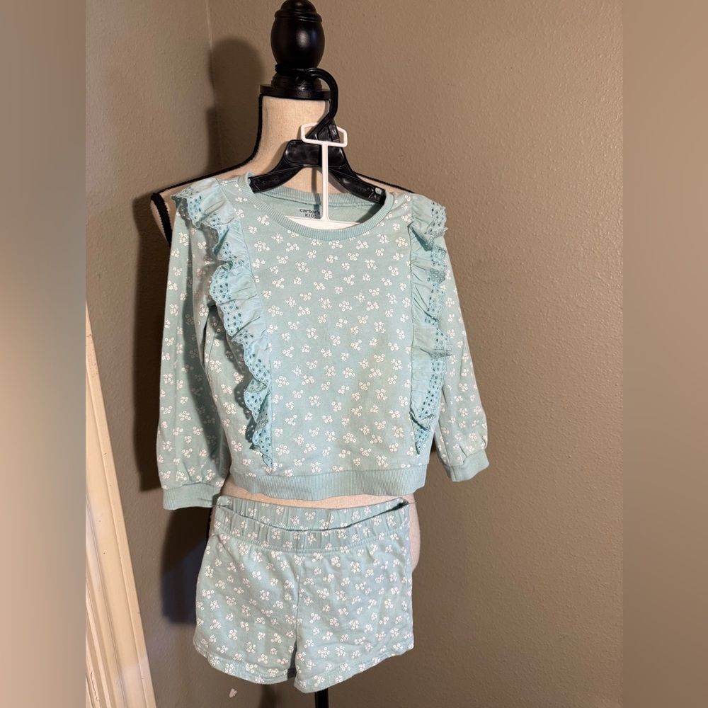 Carter's Teal Kid's Floral Set with ruffle accents
